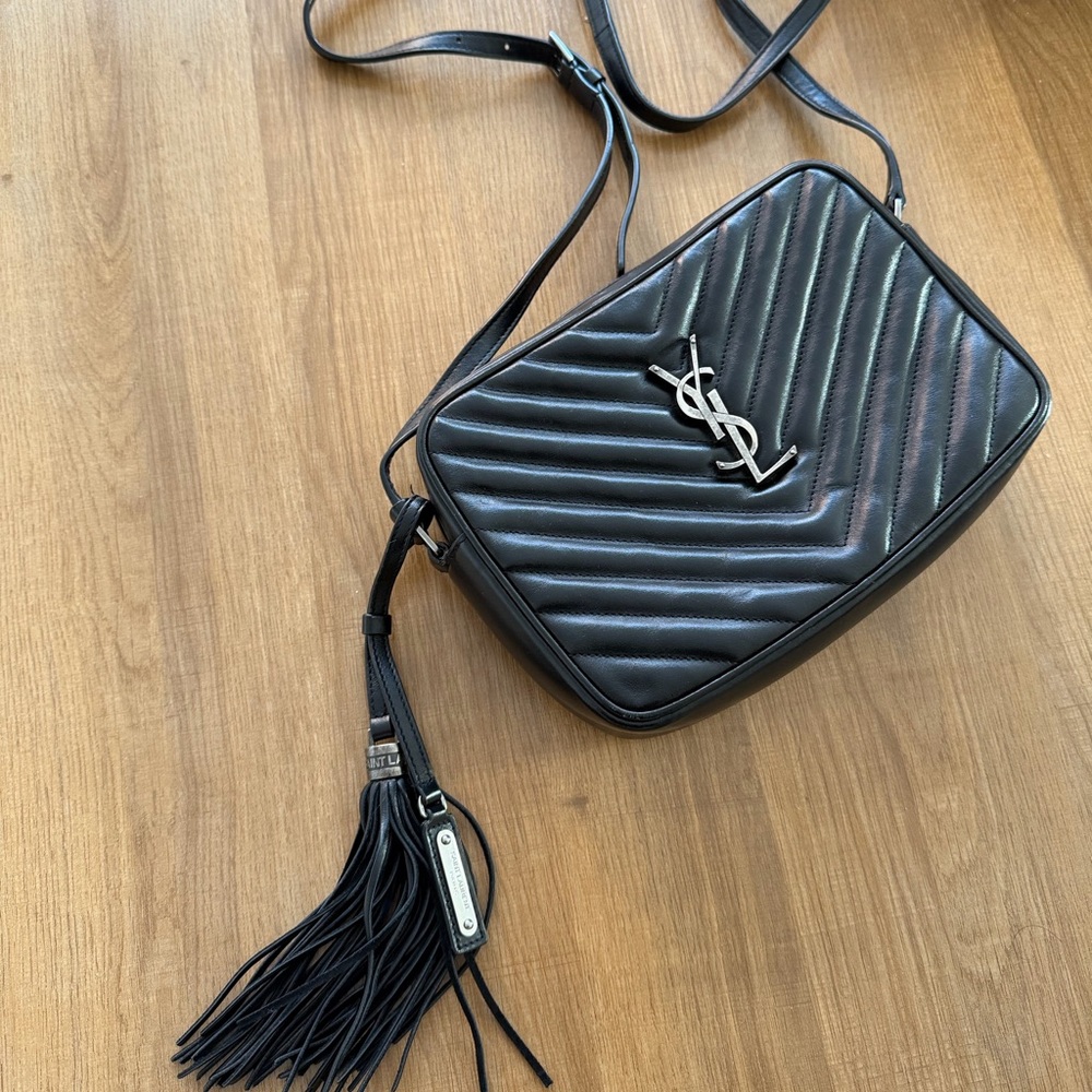Saint Laurent Calfskin Matelasse Monogram Lou Camera Bag Black